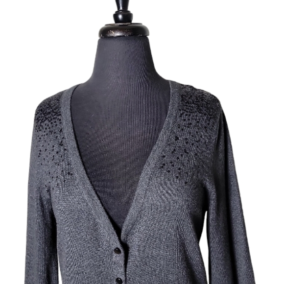 Merona graysequins button up v neck cardigan size medium - Picture 3 of 8
